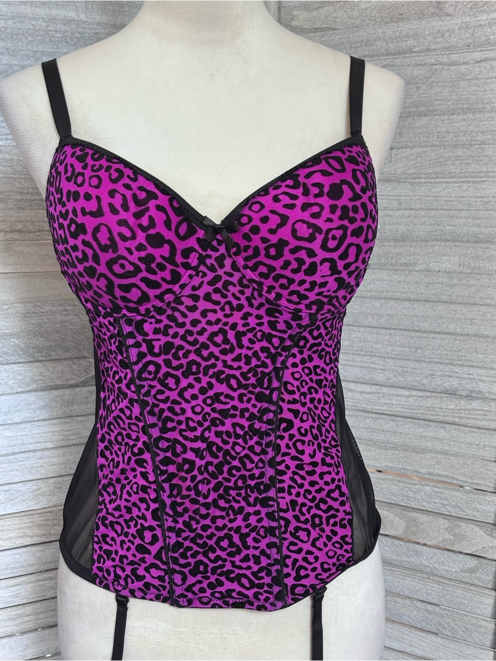 NWOT Vintage Y2K “TRUE DESIRE” Purple Leopard Corset Push Up Bustier Top SZ XL